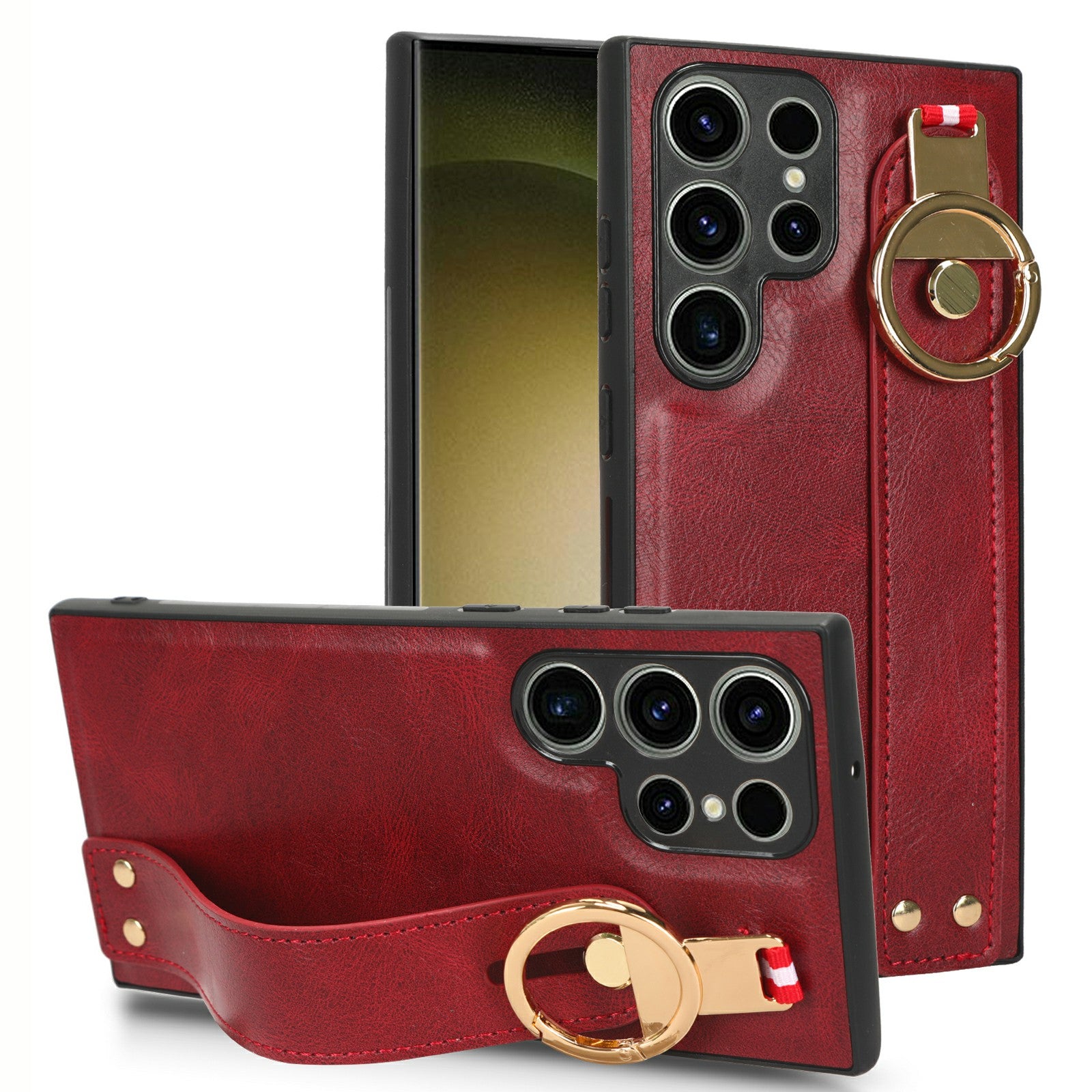Pro Samsung Galaxy S23 Ultra Náramek Kickstand Kožená povrchová úprava Kryt telefonu PC TPU pouzdro s popruhem na krk Pro Samsung Galaxy S23 Ultra Náramek Kickstand Kožená povrchová úprava Kryt telefonu PC TPU pouzdro s popruhem na krk